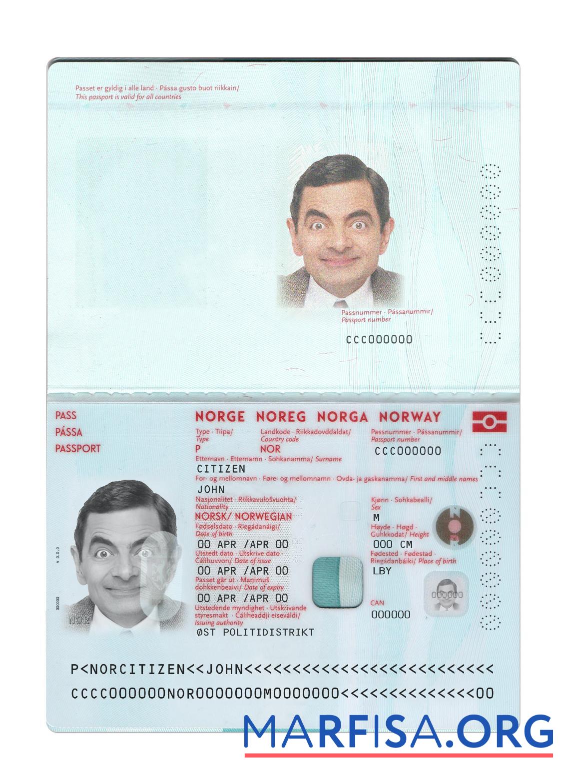 Downloadable Norway passport new 2021 present sample